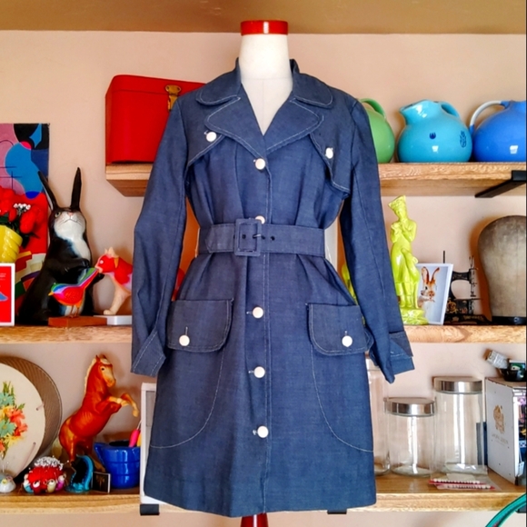 VNTG 70s Rare Darling Debs by Ruth EIB Denim Coat Hot Lining Sz 5/M Gorgeous - Picture 1 of 9